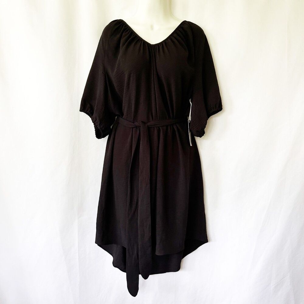 NWT Worthington Black Crepe Midi Dress (XL) Knee-Length Casual Blouson LBD - Picture 2 of 11